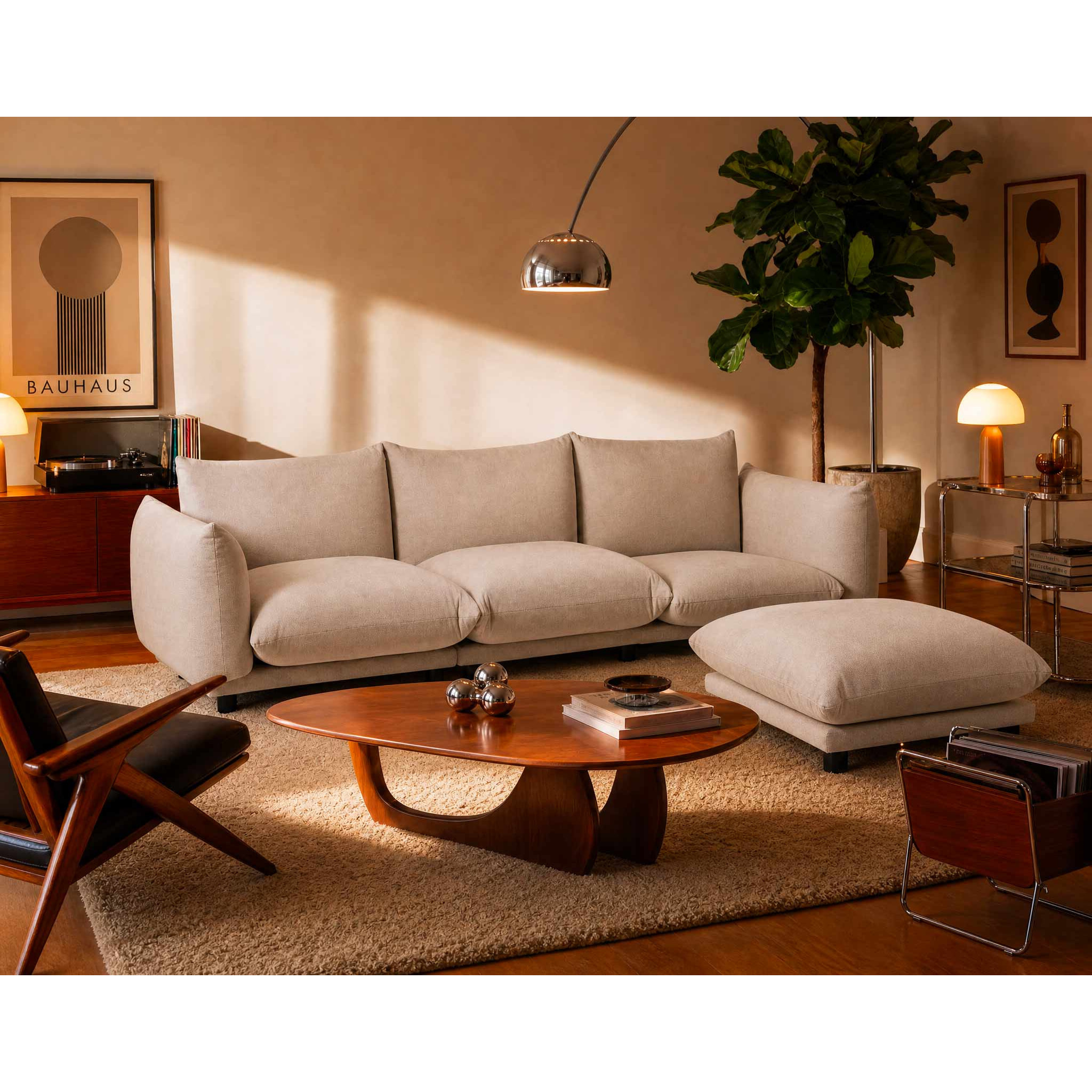 Jeanne - Canapé modulable d'angle réversible 4 places en velours texturé - Beige