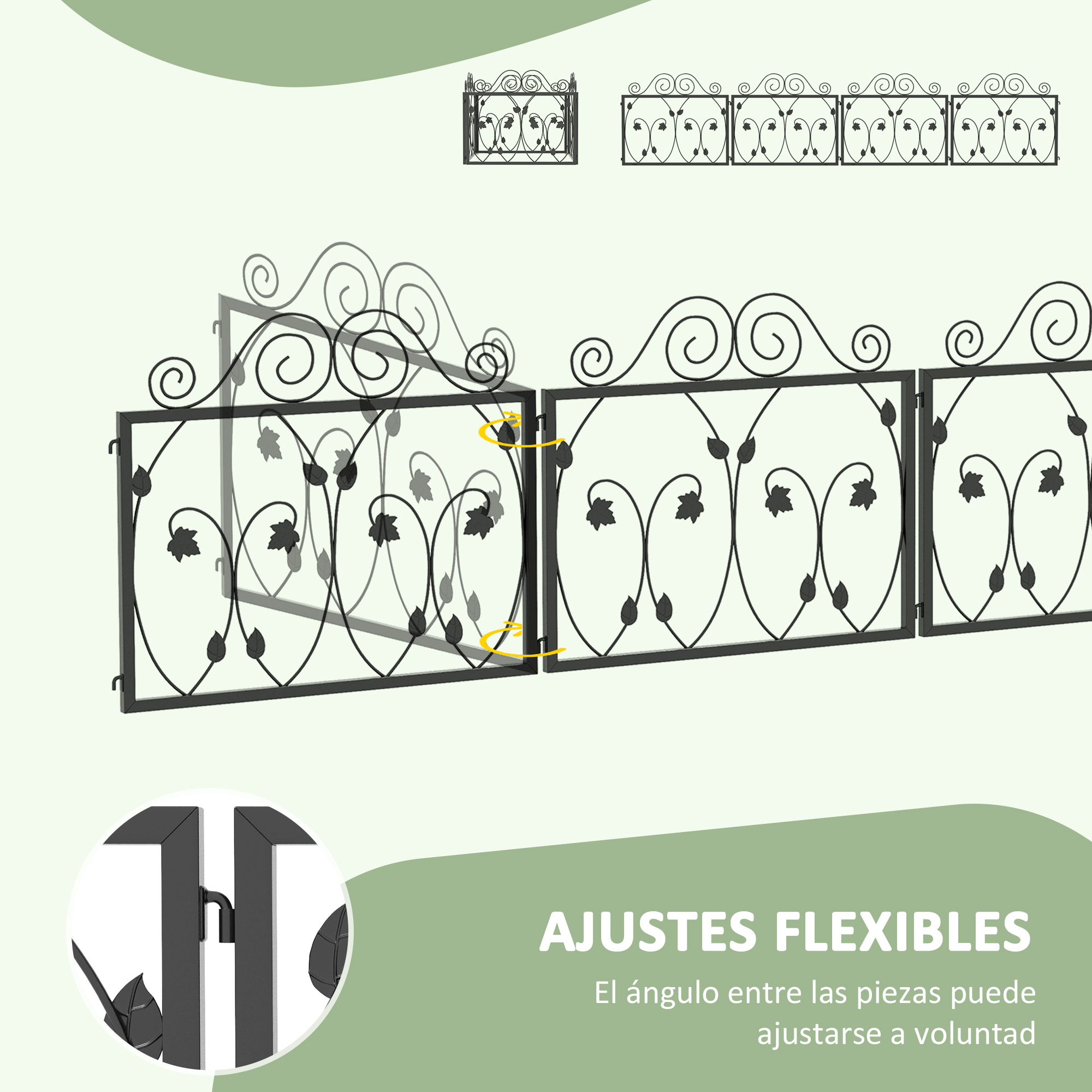 Vallas para Jardín Exterior de 4 Paneles 57x47,5 cm Valla Decorativa de Jardín de Acero con Ángulo Ajustable para Patio Terraza 230x48 cm Negro