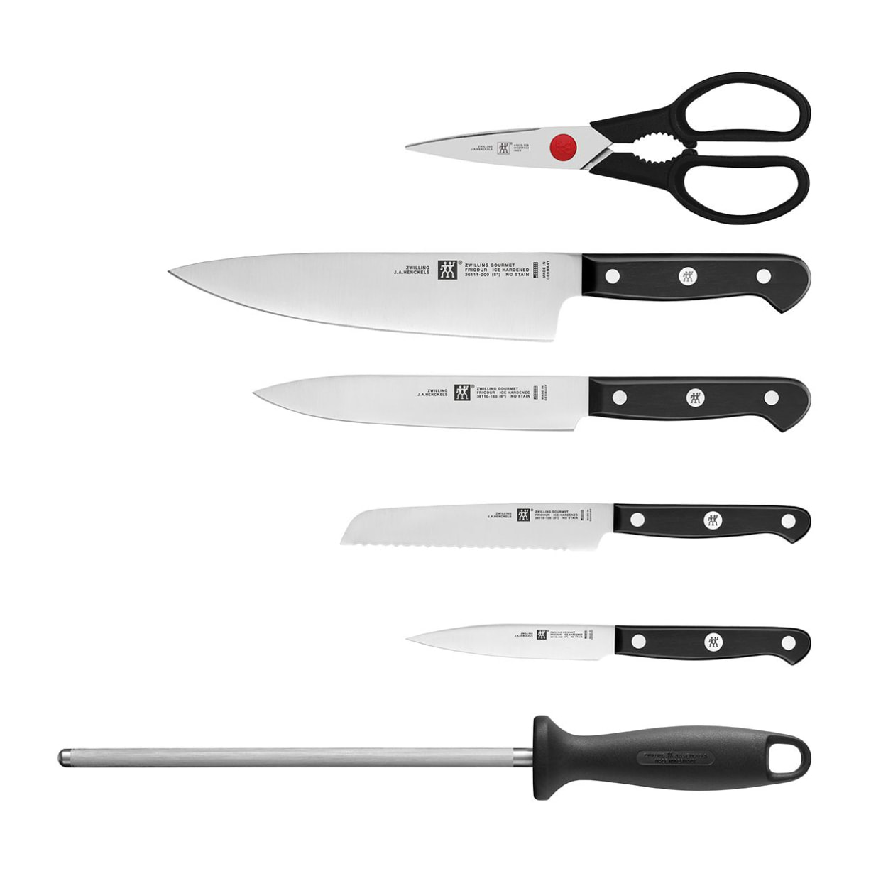 Bloc de Couteaux, 7-pcs, Acier Spécial Inoxydable, Noir, Gourmet