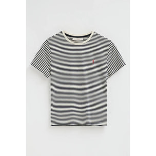 Maglietta a righe blu marino ed ecrù dal fit regular con ricamo Rigby Go