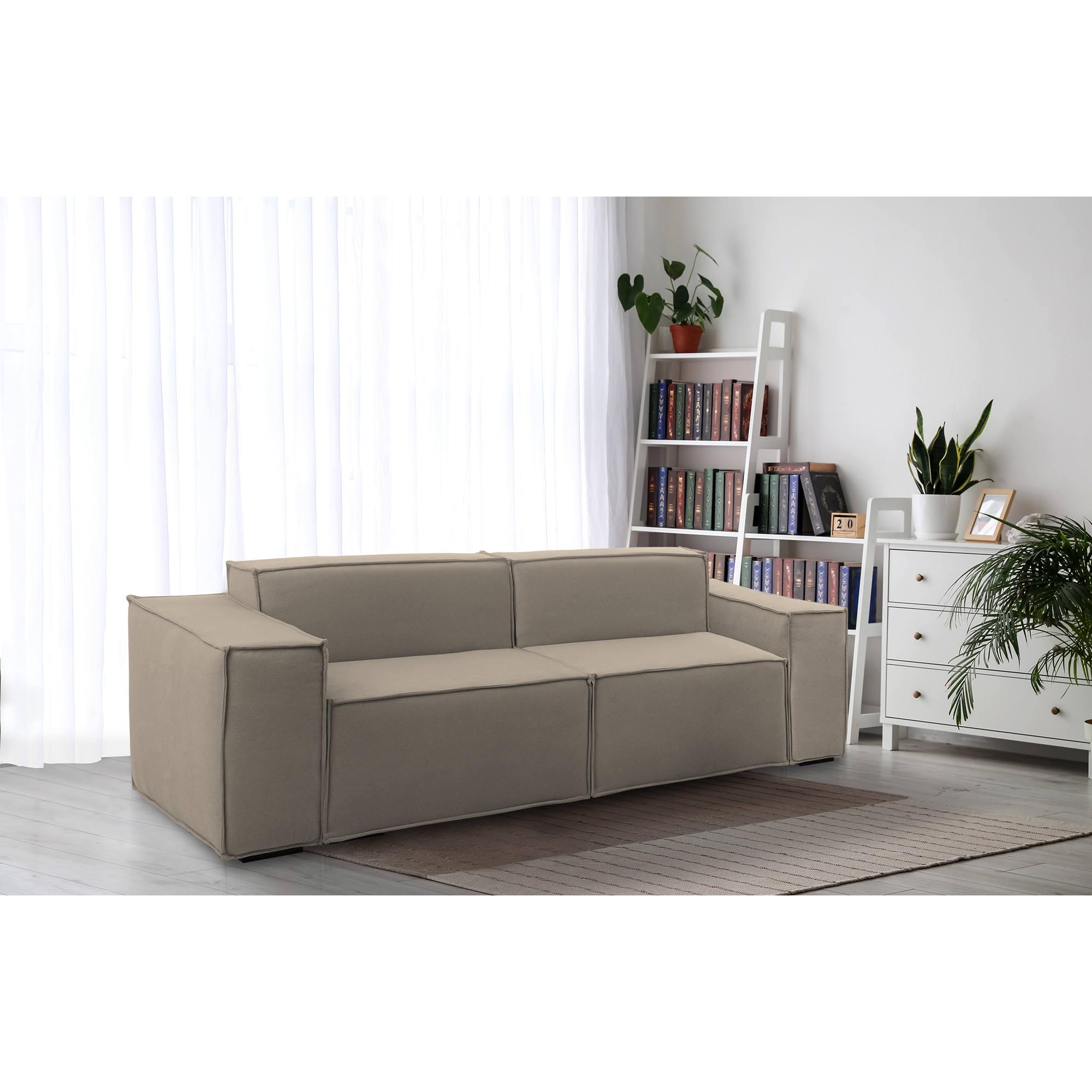 Divano fisso Paola, Divano componibile a 2 posti lineare, 100% Made in Italy, Sofà moderno da soggiorno in tessuto, Cm 220x95h70, Tortora