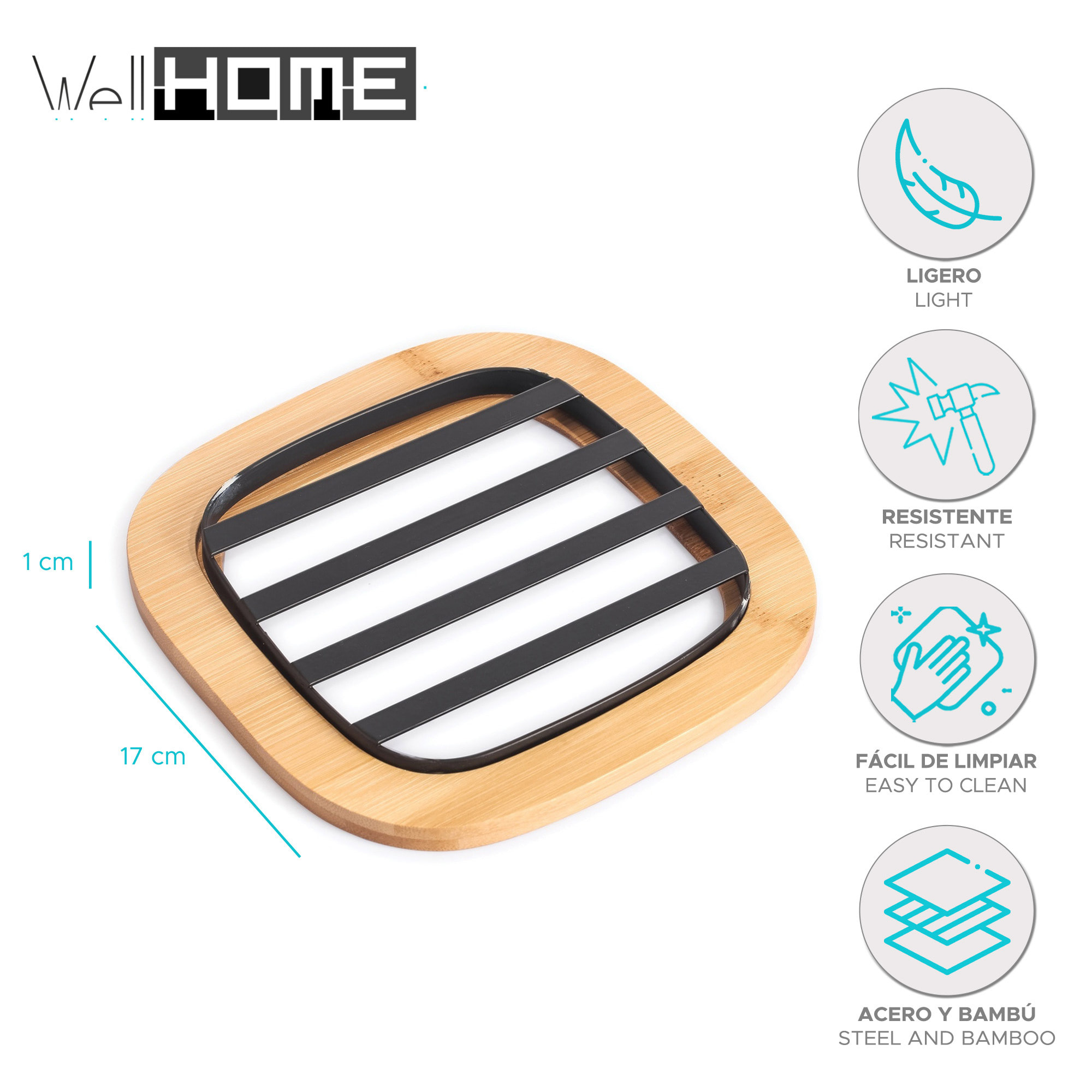 Salvamanteles ELIE 17x17cm color Negro con diseño industrial