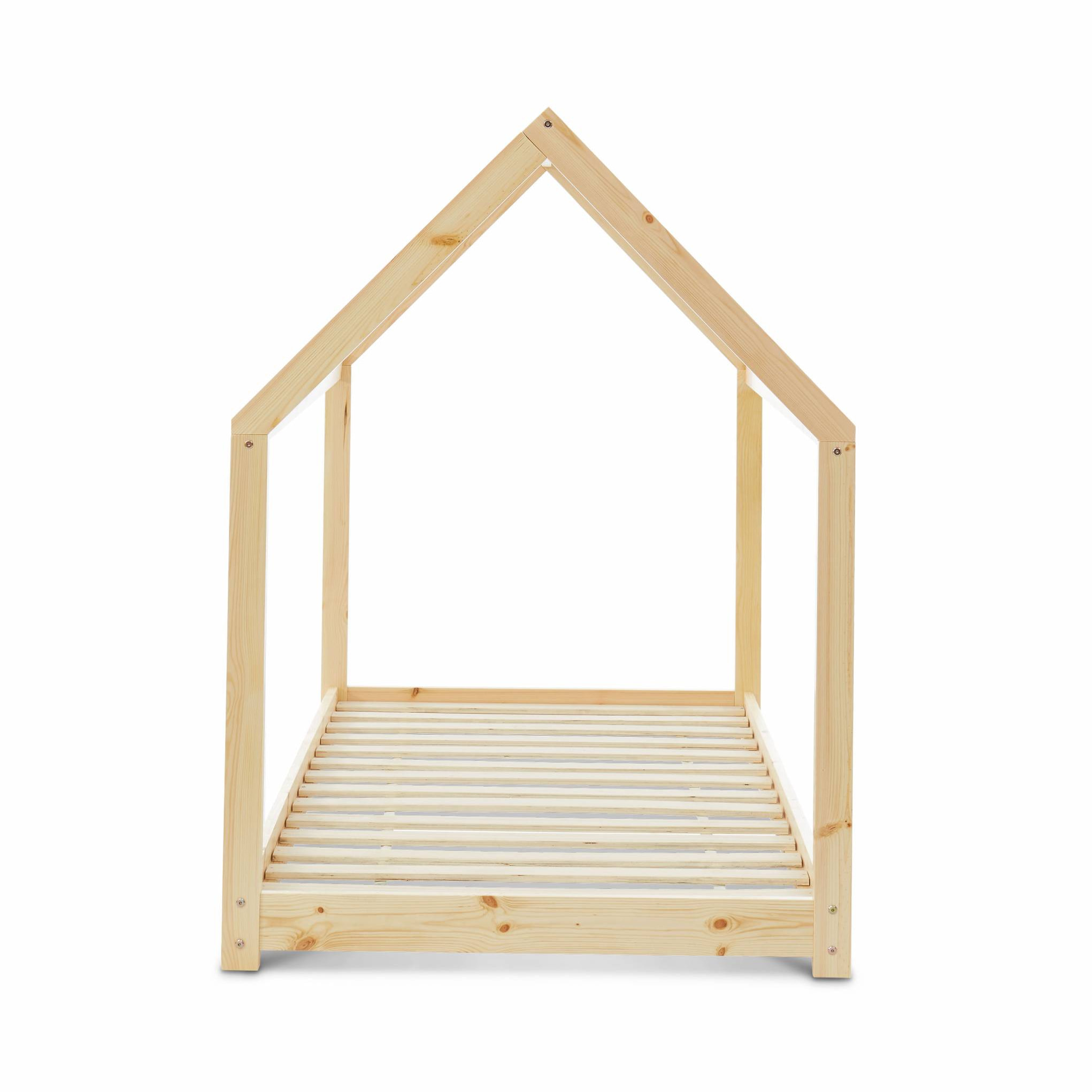 Lit cabane Montessori. bois massif en pin naturel - Tobias - sommier inclus. 90 x 190 cm