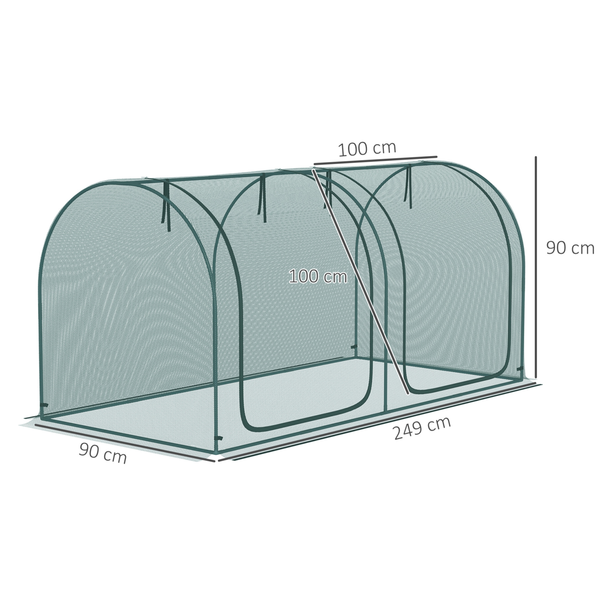 Serre tunnel de jardin serre à tomates filet protection solaire 2 portes zippées enroulables acier HDPE vert