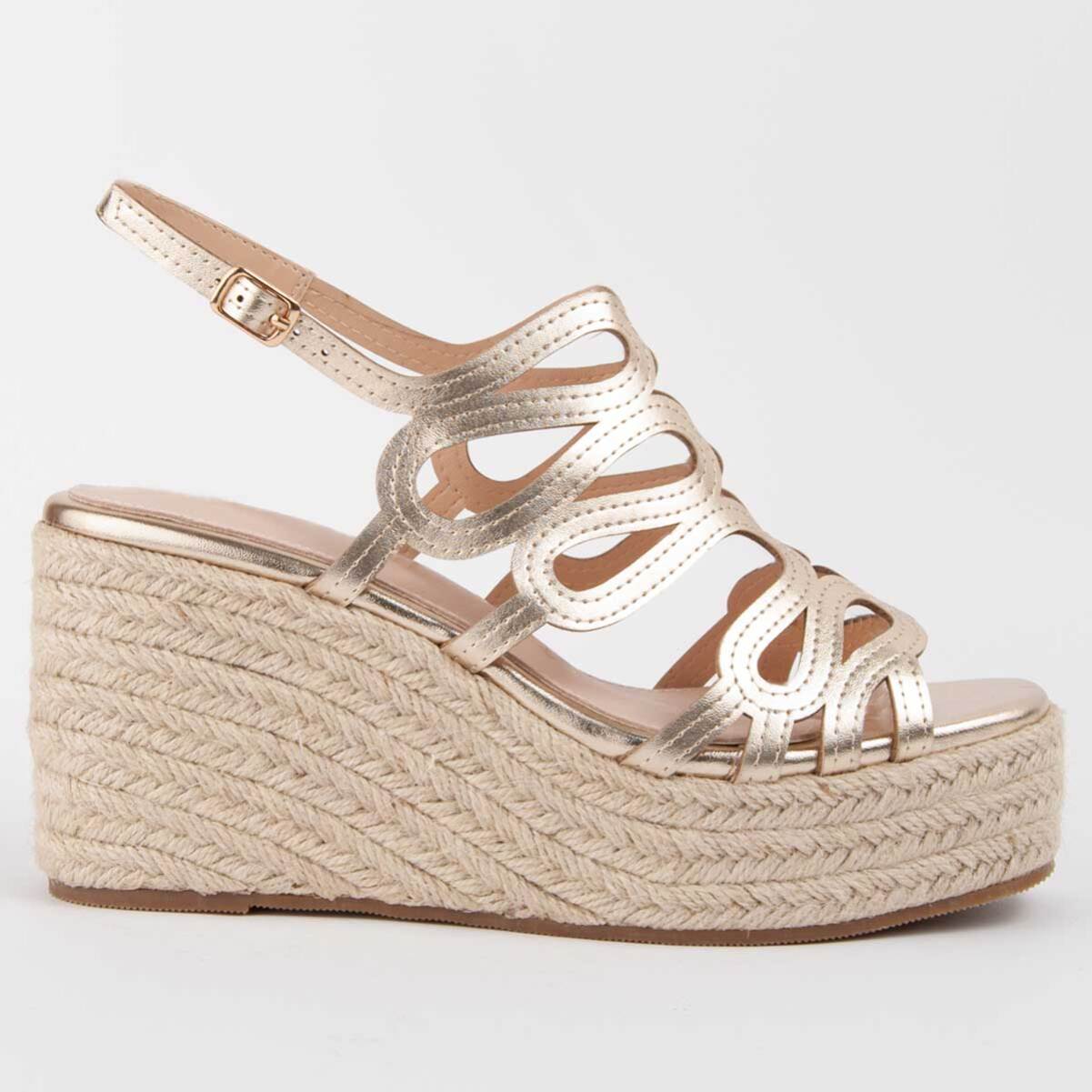 Sandalia De Cuña - Dorado - Altura: 8 Cm