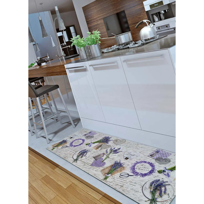 SPRINTY Alfombra vinílica de cocina diseños de lavanda en violeta, varias medidas disponibles.