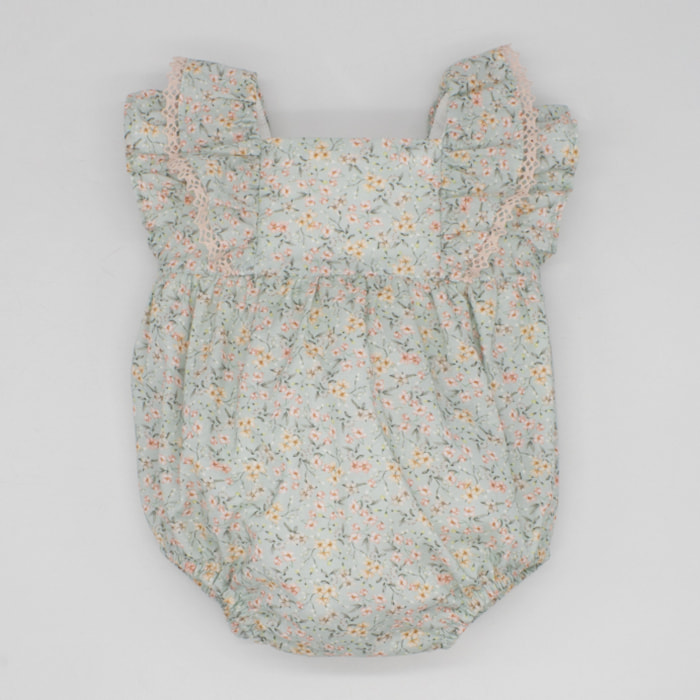 PELELE VERDE FLORECITAS Y LAZO ROSA