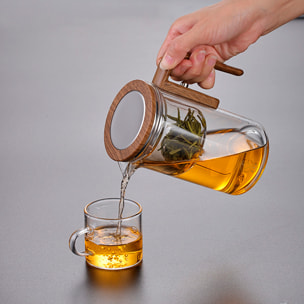 Tetera de cristal de 600 ml con filtración magnética, filtro de acero inoxidable de micromalla y vidrio borosilicato resistente al calor. Incluye 2 tazas.