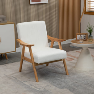 Butaca de Salón Sillón Relax Estilo Nórdico Tapizado en Terciopelo con Asiento y Respaldo Acolchados Patas de Madera para Oficina Dormitorio 68x74x82 cm Crema