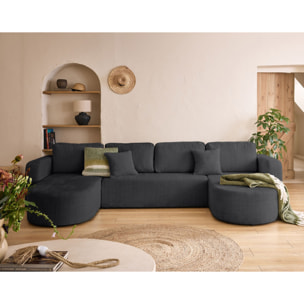 Miro - canapé panoramique en U 7 places - convertible avec coffre - en velours texturé - Gris Anthracite