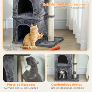 Árbol Rascador para Gatos, Árbol para Gatos 66 cm, Torre Escalador con Cama, 2 Cuevas, Poste de Sisal, Bola para Jugar, Gris Oscuro