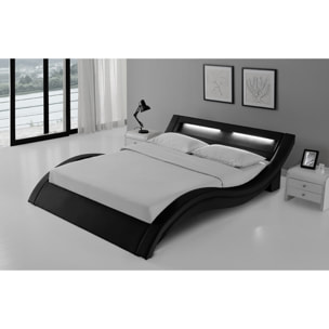 Cadre de lit avec LED 140 x 190 cm en PU noir JULIA