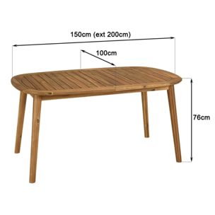 VICK - Table de jardin extensible en acacia huilé 150/200x100cm