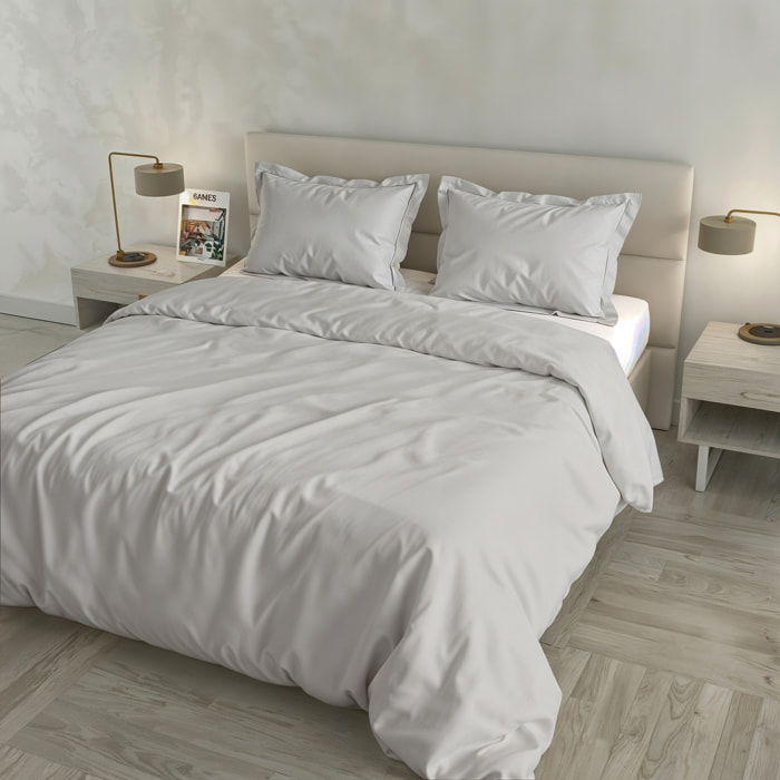 PARURE COPRIPIUMINO RASO CLOE, 100% Raso di Cotone, Made in Italy - GRIGIO CHIARO