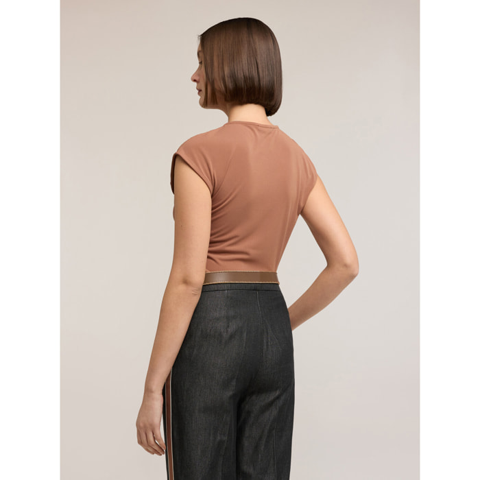 Motivi - Top in jersey con nodo - Marrone