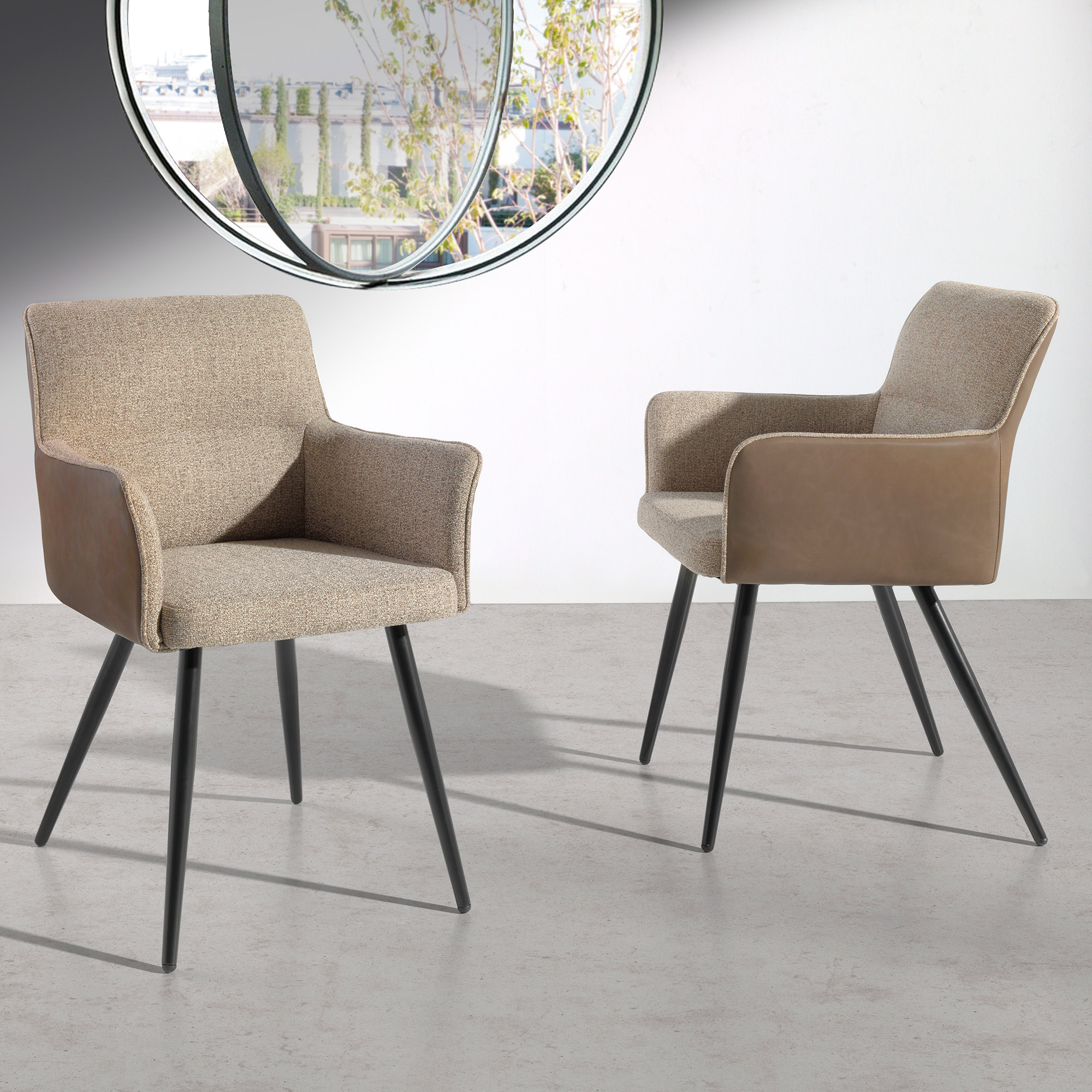 Set 2 butacas FLUMI - tela marrón claro y polipiel marrón, negro - 59x57x83cm