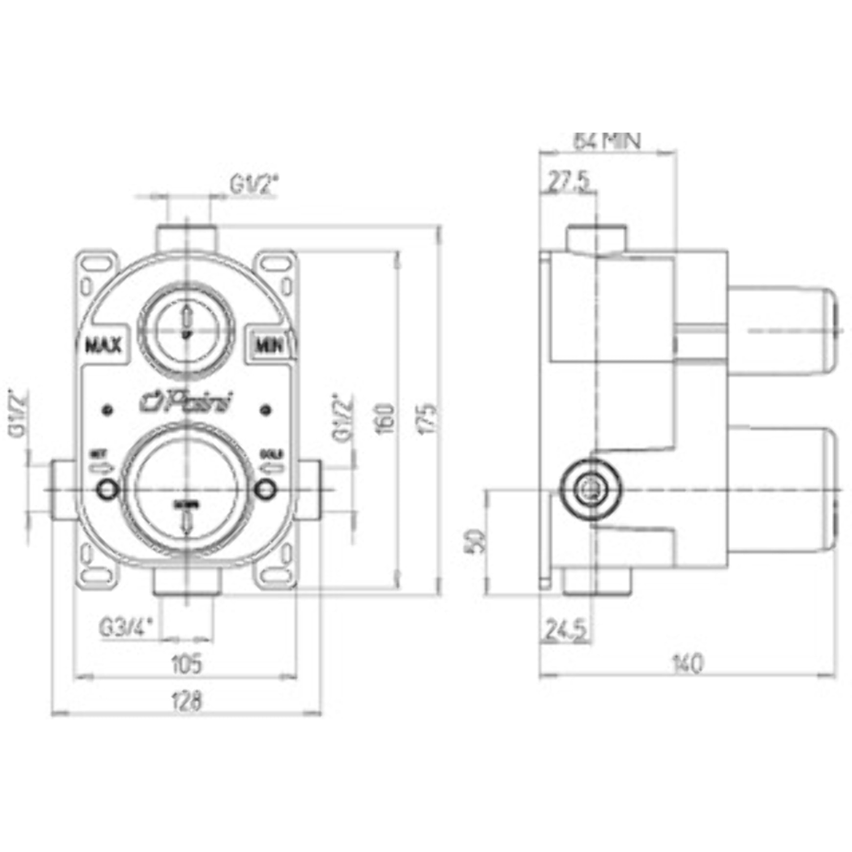 Païni : Ensemble thermostatique à encastrer Rain Light Techno Cromo