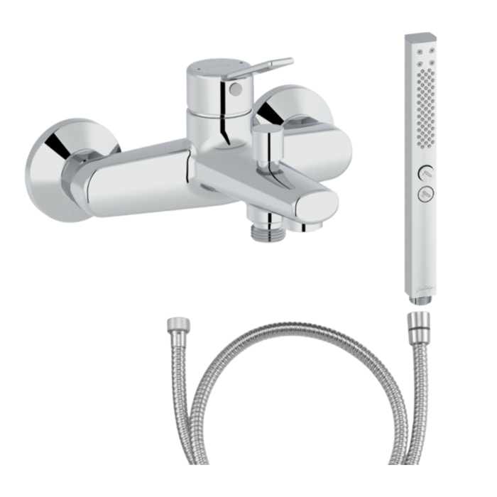 Mitigeur baignoire Eo + pommeau de douche Shift+ carré + flexible de douche métal