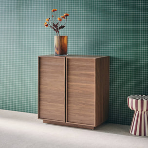 Buffet effet bois noyer 2 portes 80 cm 4 compartiments - L 80 x P 43 x H 85cm - Kuba