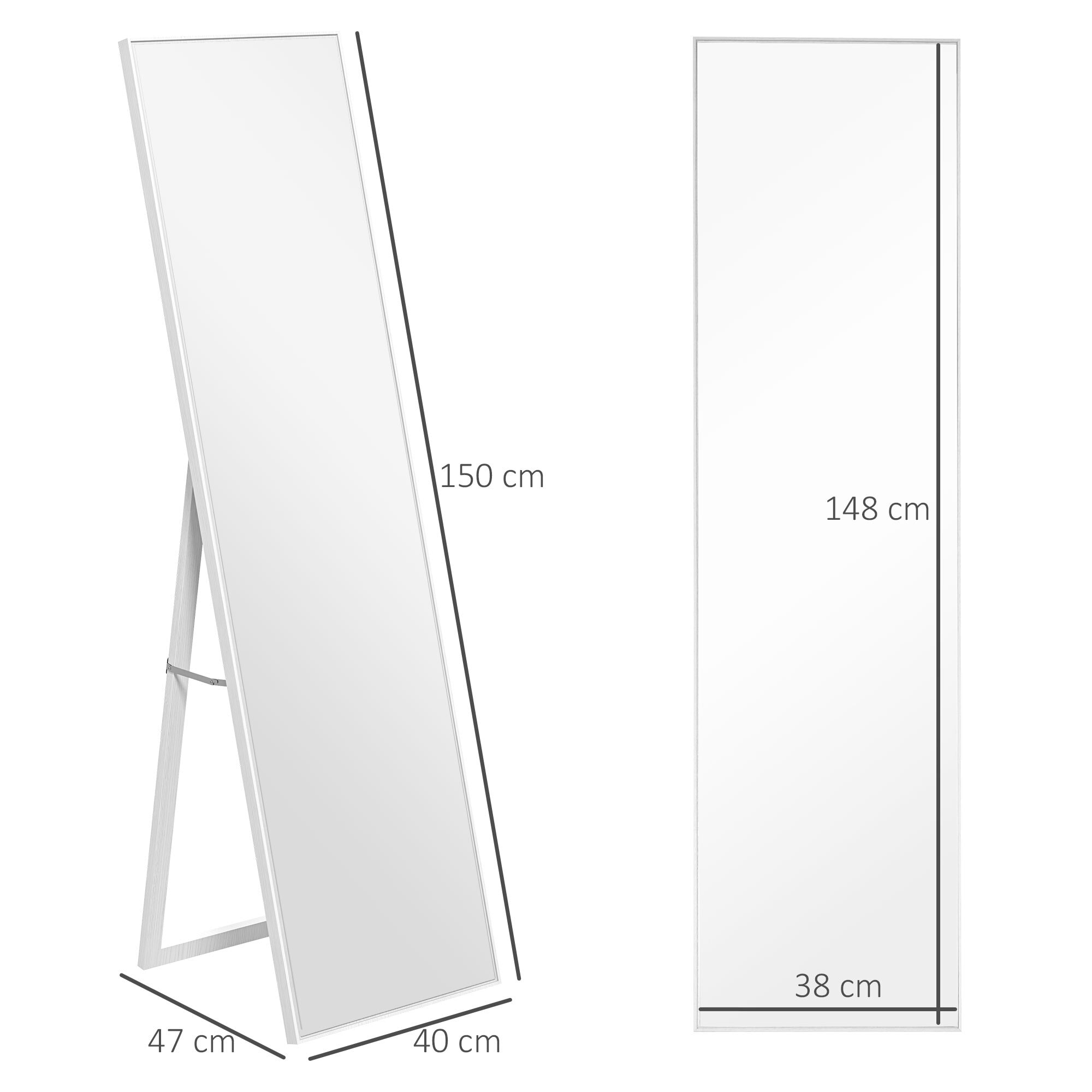 Miroir sur pied rectangulaire dim. 40L x 35l x 147H cm MDF aspect bois blanc