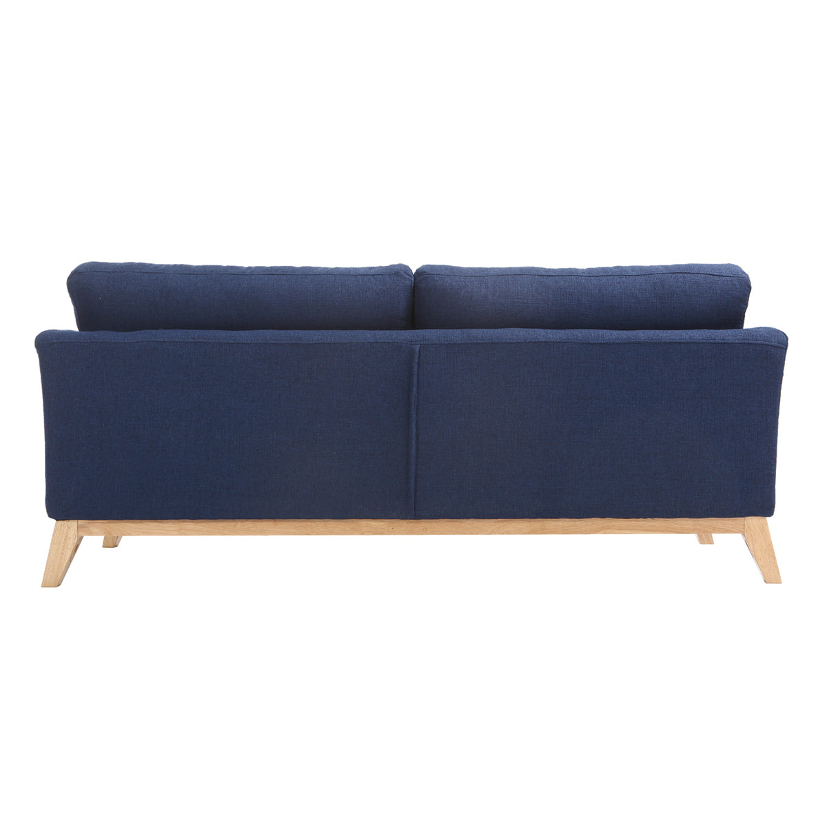 Canapé scandinave déhoussable 3 places en tissu bleu foncé et bois clair OSLO