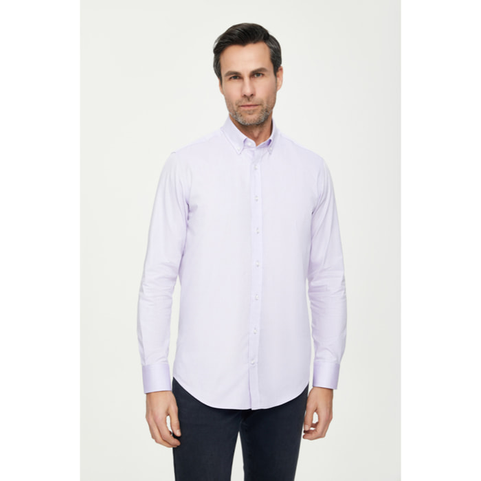 Camicia Uomo 1 Bottone Button Down Slim Cotone Unito Celeste