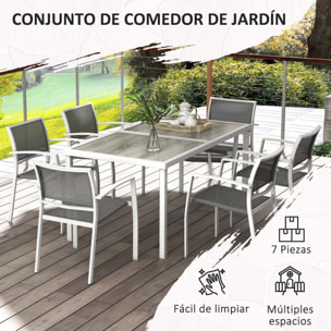 Outsunny Conjunto de Comedor de Exterior Juego de Comedor de Jardín de 7 Piezas con 1 Mesa y 6 Sillas Apilables Estilo Moderno para Terraza Patio Blanco y Gris