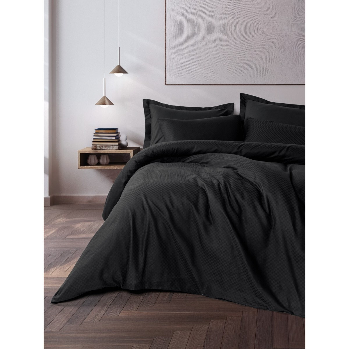 Parure housse de couette et taie(s) d'oreiller coton uni jacquard