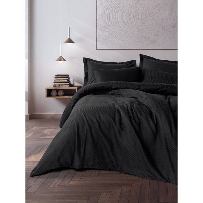 Parure housse de couette et taie(s) d'oreiller coton uni jacquard