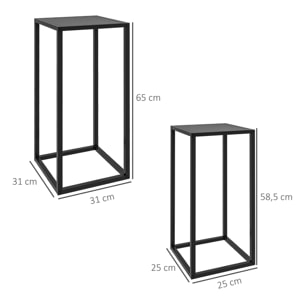 Support pots de fleurs 2 pièces - lot de 2 étagères à fleurs - portes plantes - acier époxy noir