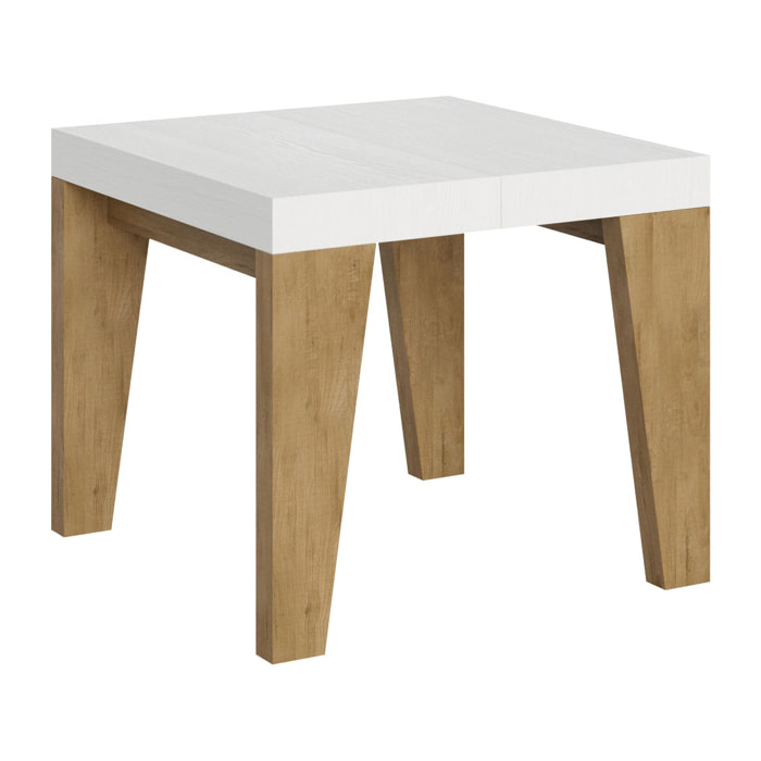 Table Naxy Mix Extensible dessus Frêne Blanc structure Chêne Nature 90x90 Allongée 246