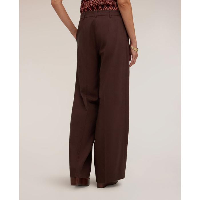 Motivi - Pantaloni palazzo in popeline con pinces - Marrone
