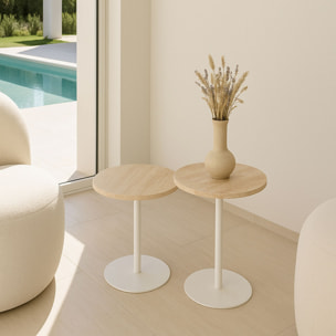 Meuble d'appoint en métal blanc et plateau en travertin TRAVI