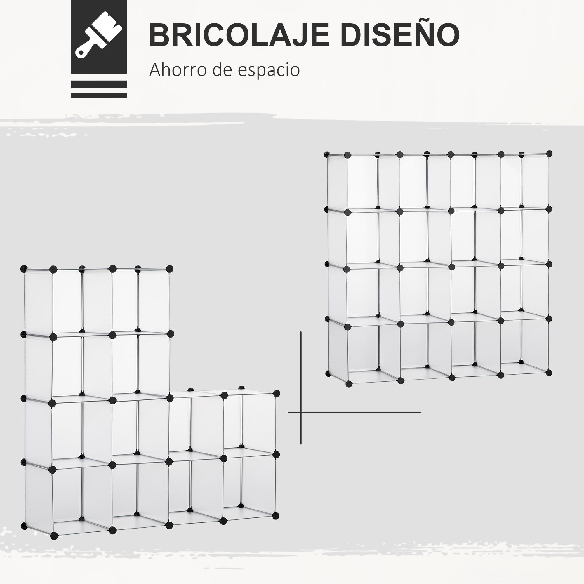 Armario Modular de Plástico Zapatero Organizador con 16 Cubos de 30x30x30cm para Entrada Pasillo Dormitorio 125x32x125 cm Transparente