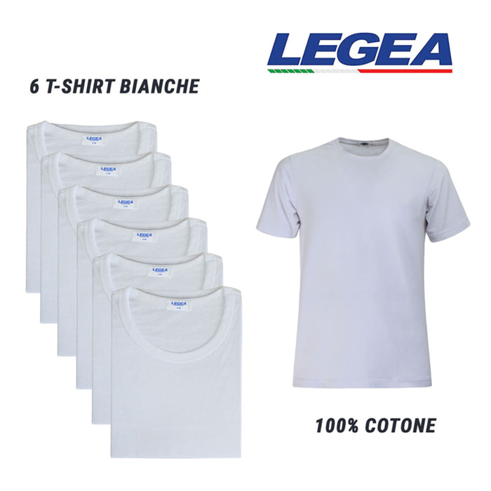 6 T-Shirt Uomo LEGEA Art. 830 Girocollo Bianco