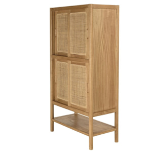 AMY - Vaisselier 2 étagères 2 portes coulissantes mindi / rotin naturel AMY