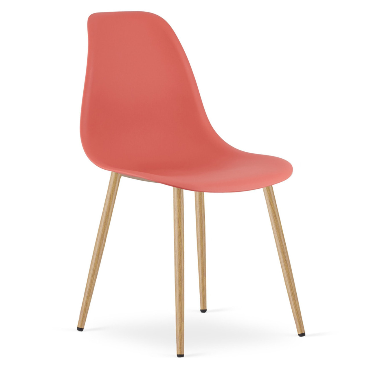 Sedia scandinava WAT in polipropilene corallo e gambe effetto legno