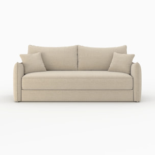 Canapé convertible 3 places en tissu effet lin beige - Céleste
