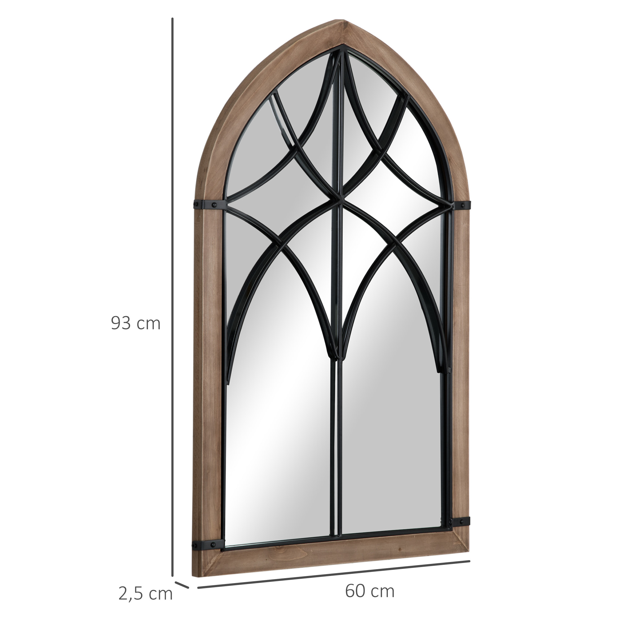 HOMCOM Espejo de Pared de Madera 93x60 cm Espejo Decorativo con 2 Ganchos Estilo Vintage para Salón Dormitorio Comedor Entrada Marrón