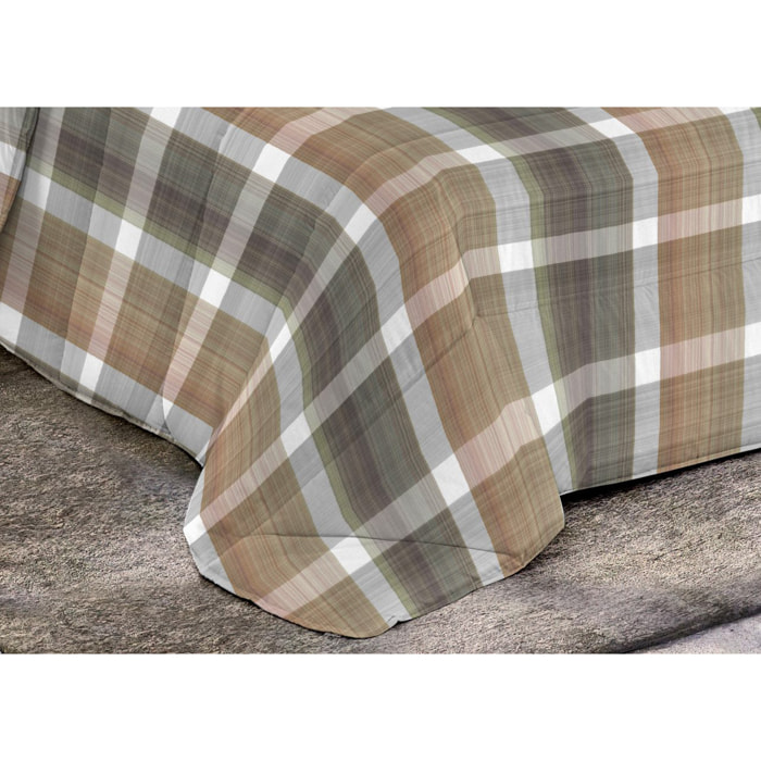 Trapunta Invernale 300gr Made in Italy Piumone Clado Linea Diadema Disegno Scozzese Grigio Beige