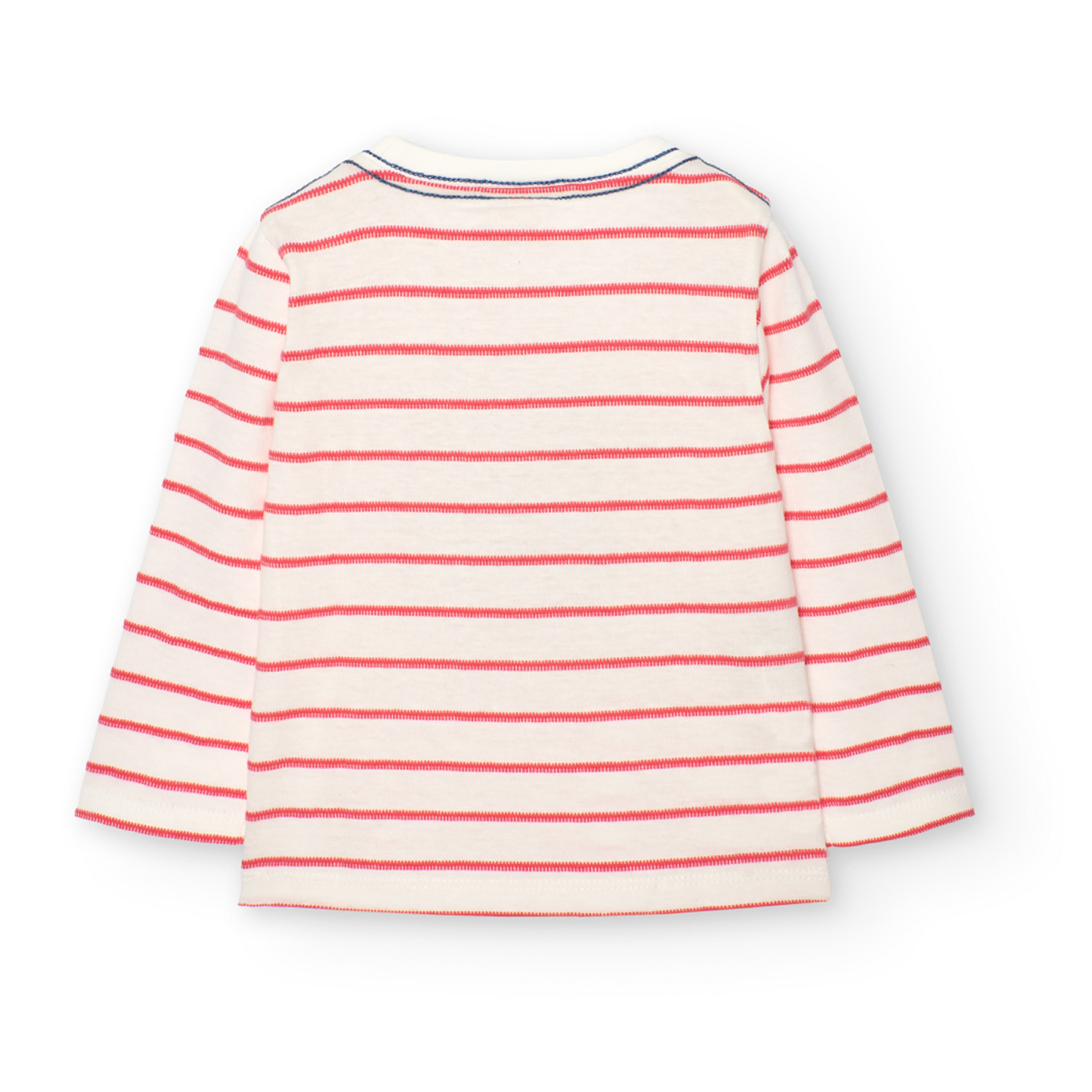 Camiseta niÃ±o, algodÃ³n, estampado de rayas, coral