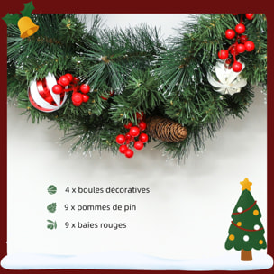 Couronne de Noël lumineuse LED décorée dia. 60 cm 50 LEDs blanc chaud timer vert