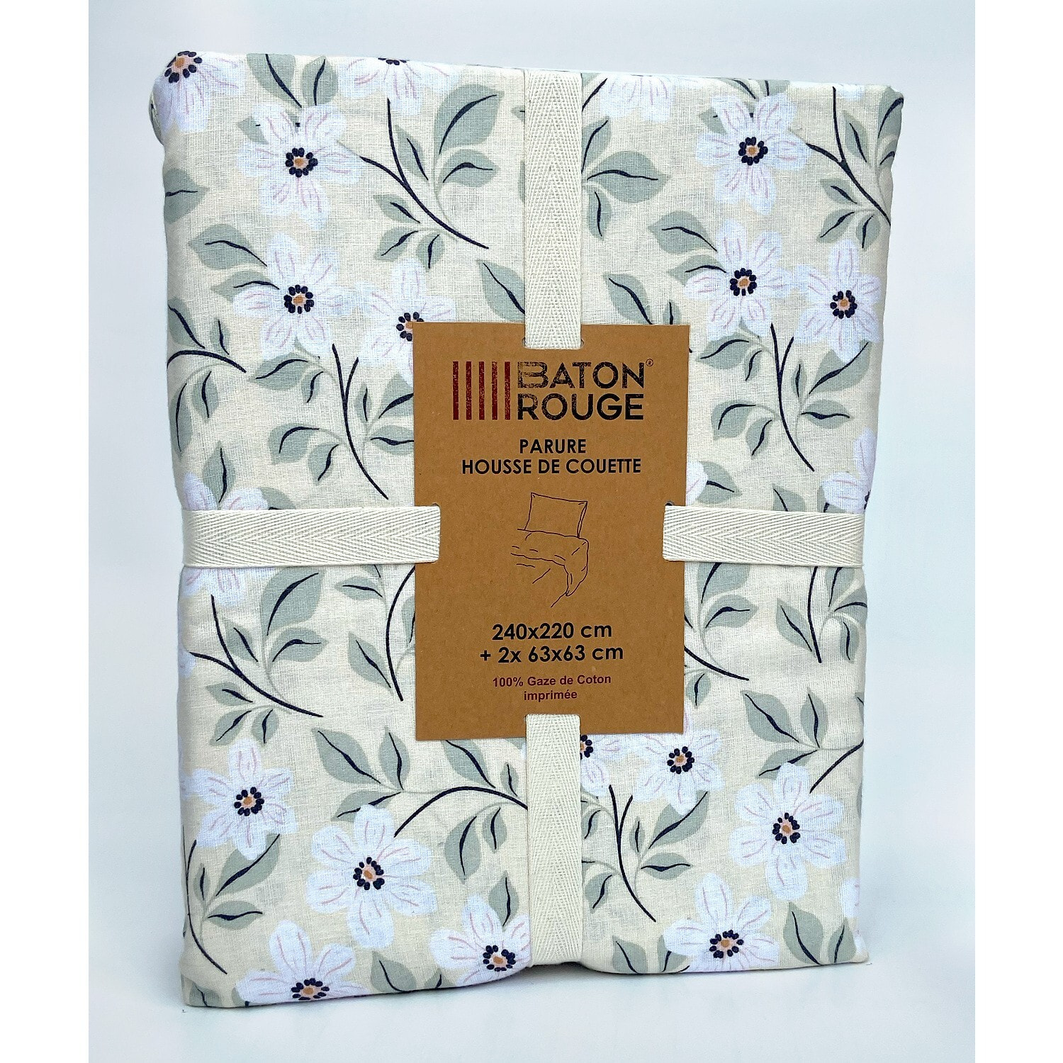 Parure housse de couette 100% gaze de coton imprimé loucile