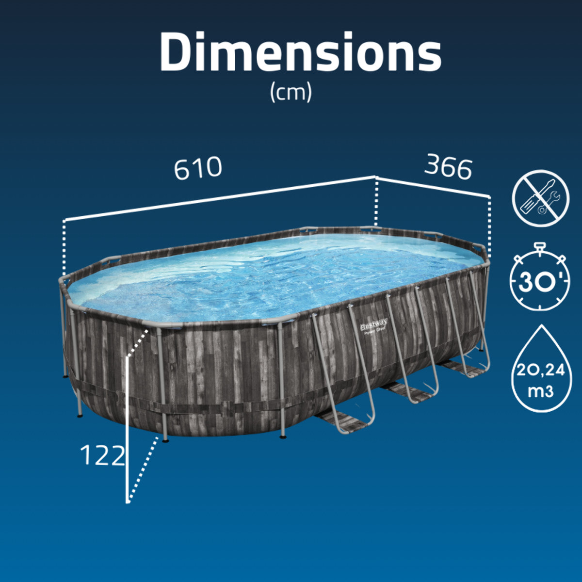 Bestway Piscine hors sol - Ovale - Steel Pro Max - Décor bois - 610 x 366 x 122 cm