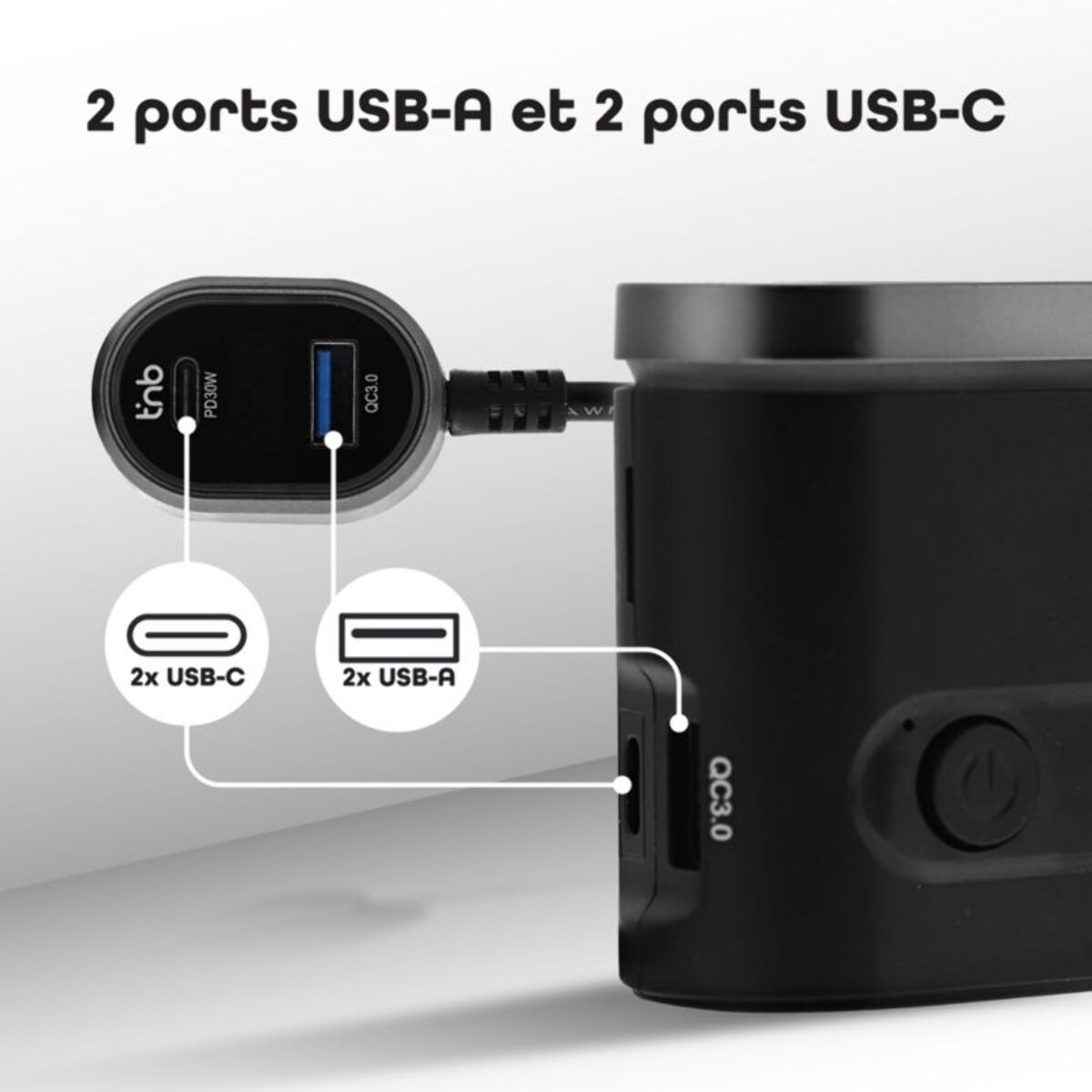 Chargeur allume cigare TNB Station de charge 65W 7 en 1  USB-C noir
