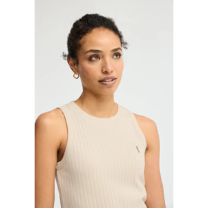 Canotta beige a coste slim fit e ricamo Rigby Go