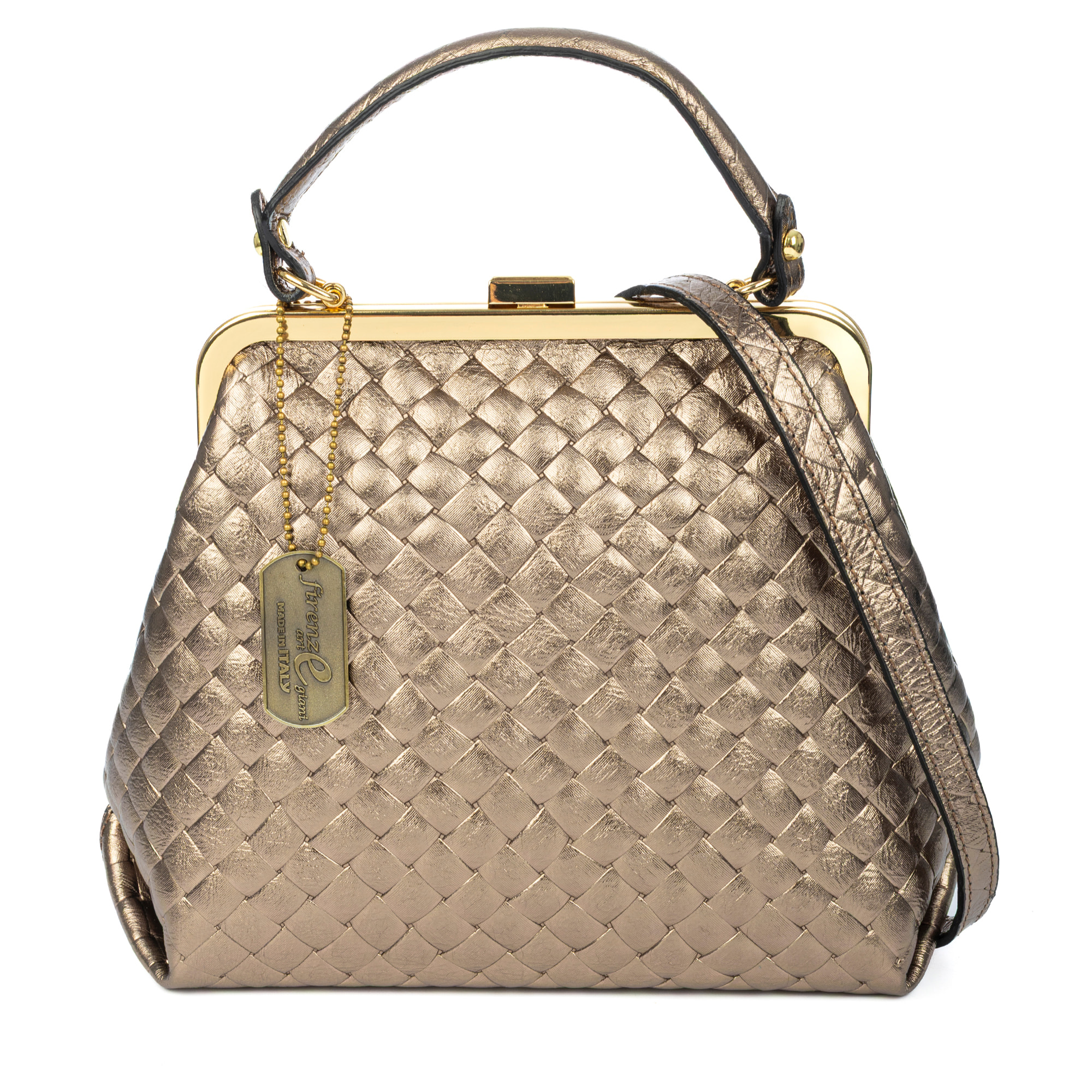 Arienzo bolso de mano mujer. Piel auténtica Gamuza con grabado entrelazado y lacada brillante.