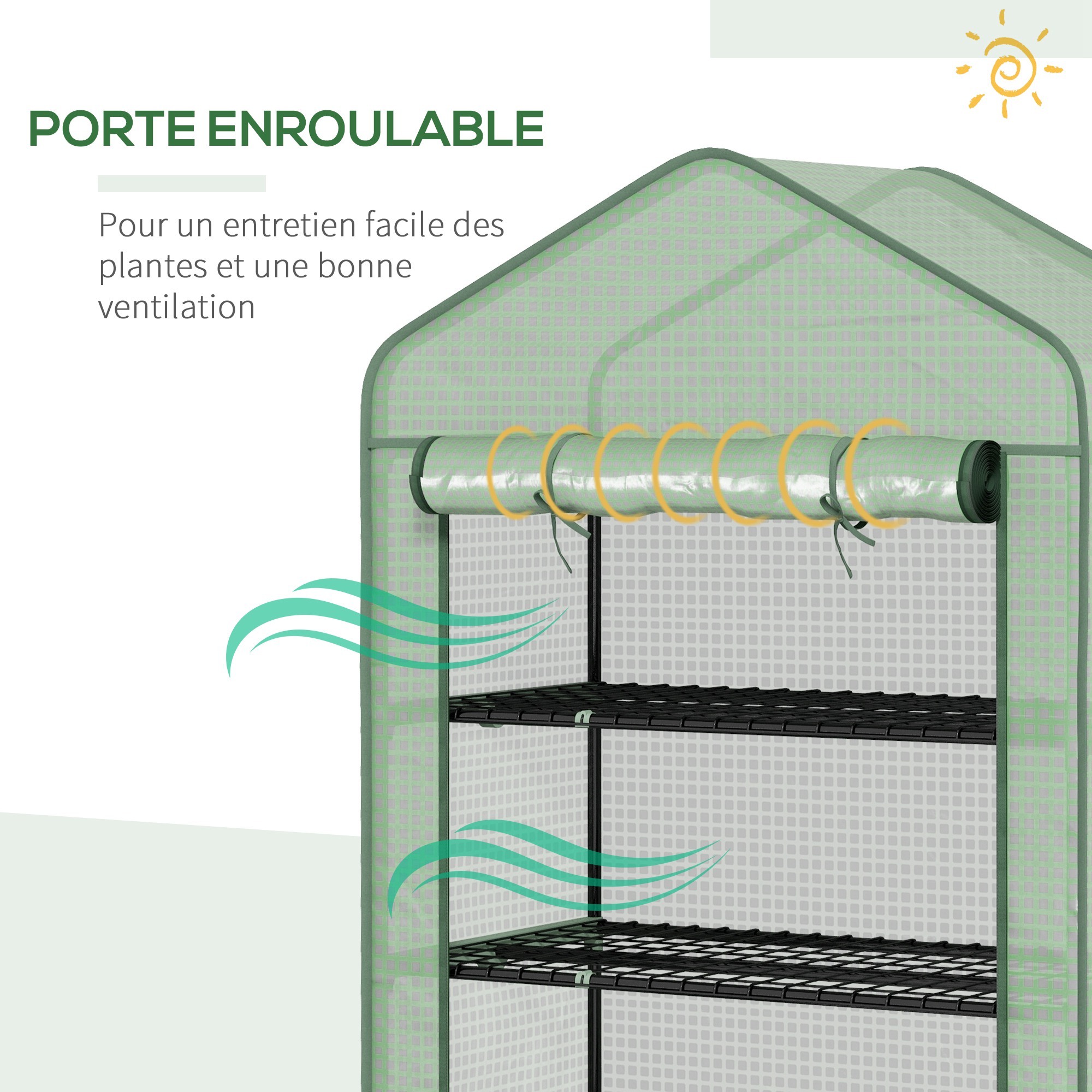 Serre de jardin balcon 5 niveaux porte acier PE vert