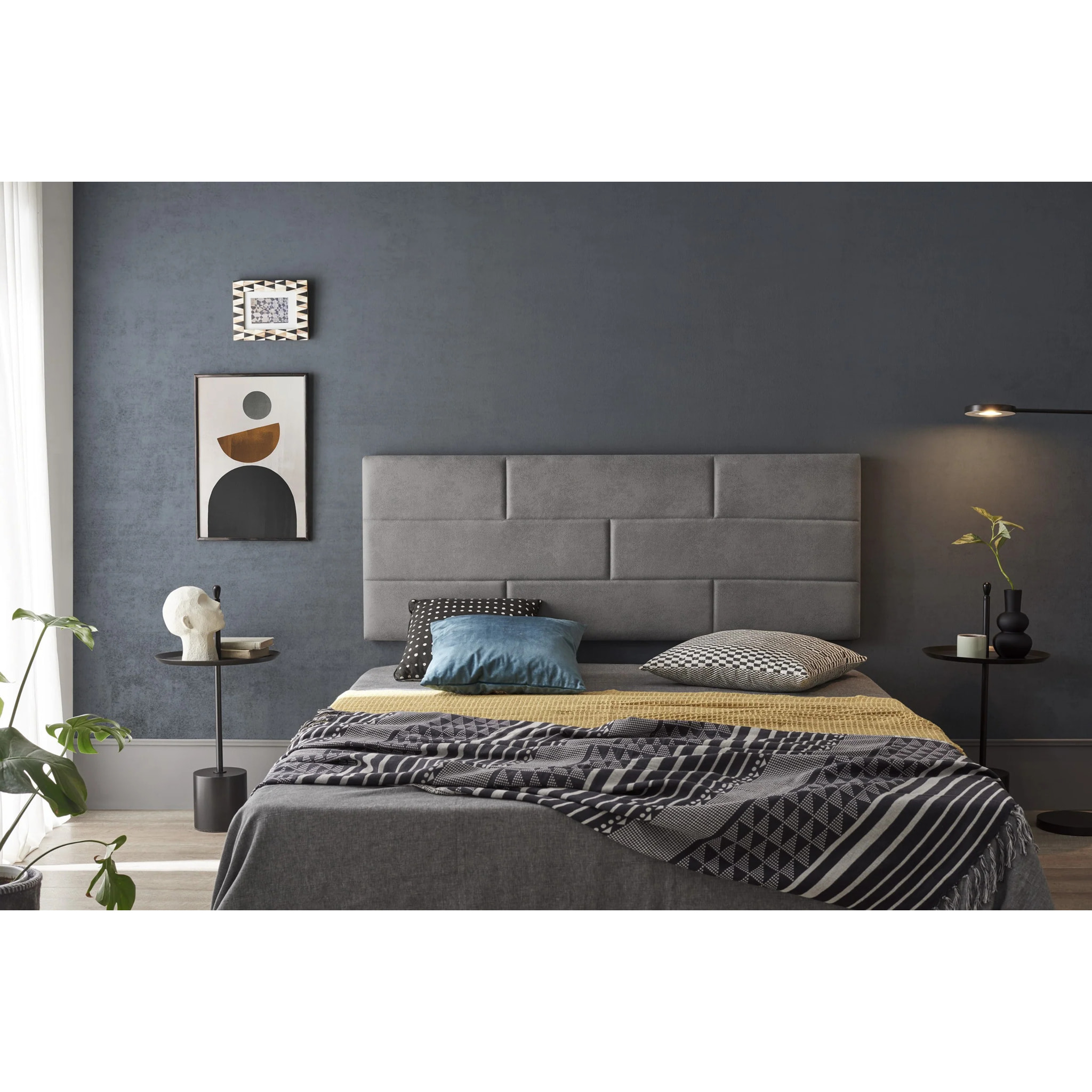 Cabecero de Cama Muro Ladrillos Tela Antimanchas Color Gris