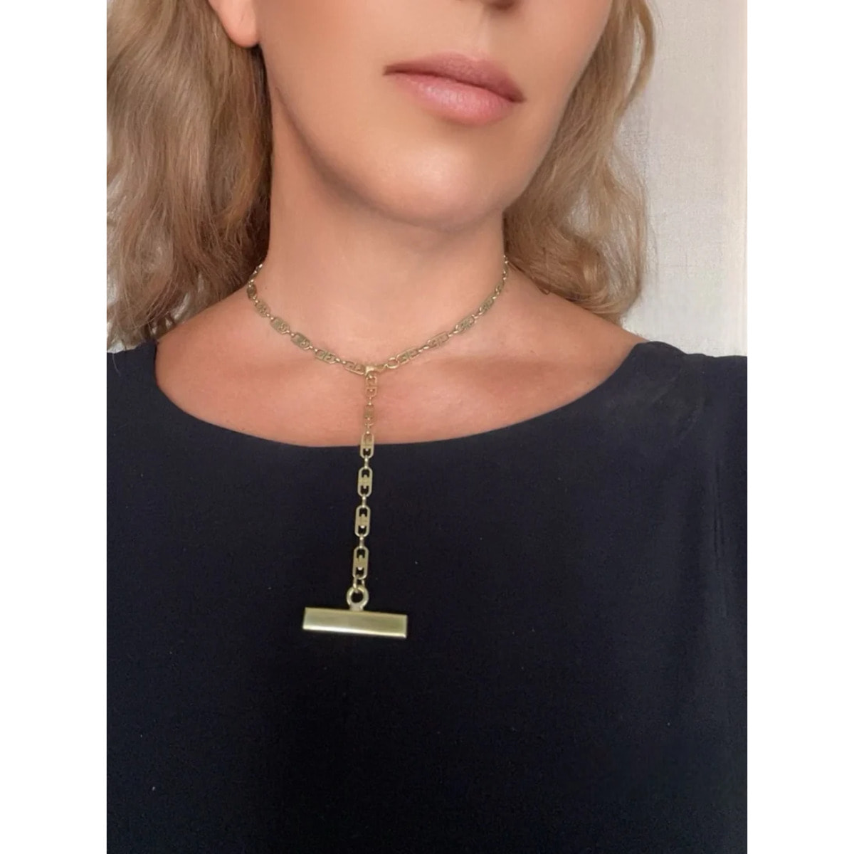 Collar Barra cadena latón dorado chapado